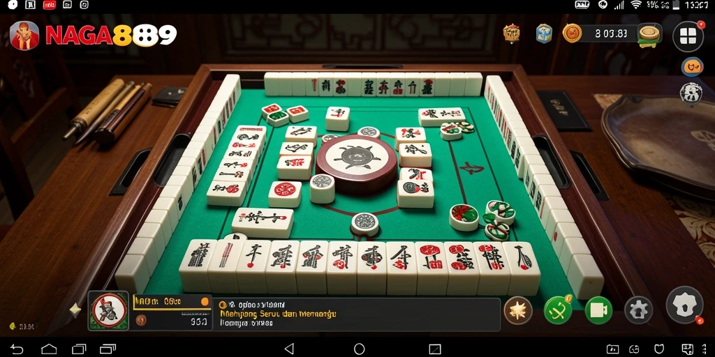 Tangkapan layar gameplay Mahjong NAGA889 yang menampilkan permainan seru.