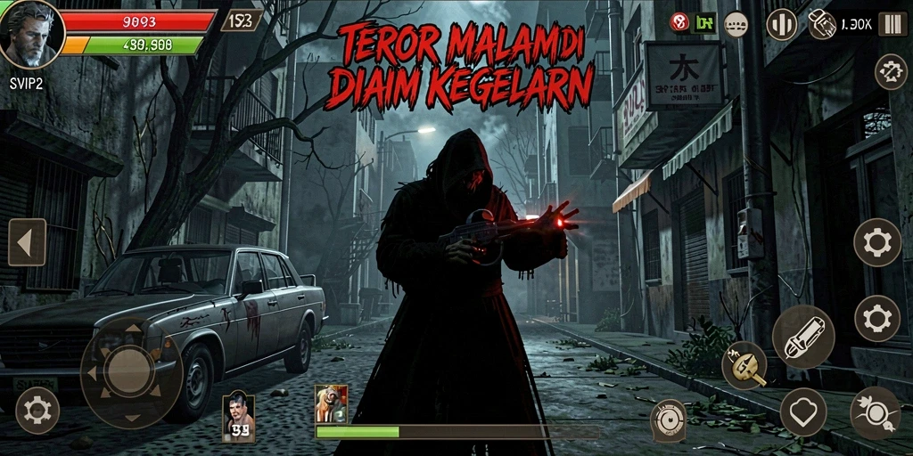 Tampilan gameplay menakutkan dengan suasana gelap dan suara menyeramkan.