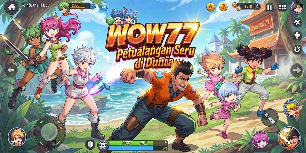 Tangkapan layar utama WOW77 menampilkan pertarungan epik di dunia anime.