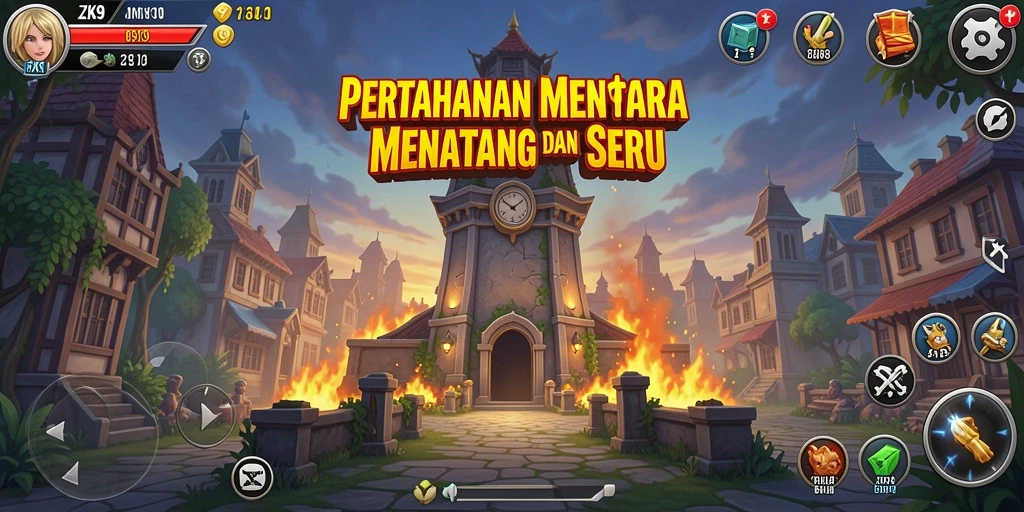 Tampilan dinamis gameplay ZK9 dengan menara berfungsi.